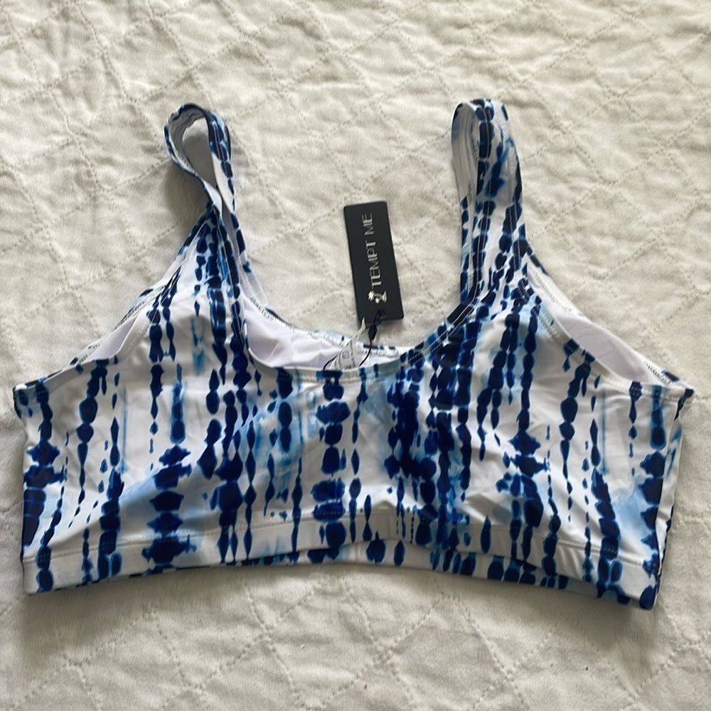 Tempt Me Women Two Piece Scoop Neck Bikini Crop Top removable pads, size XL A92 - Picture 6 of 8